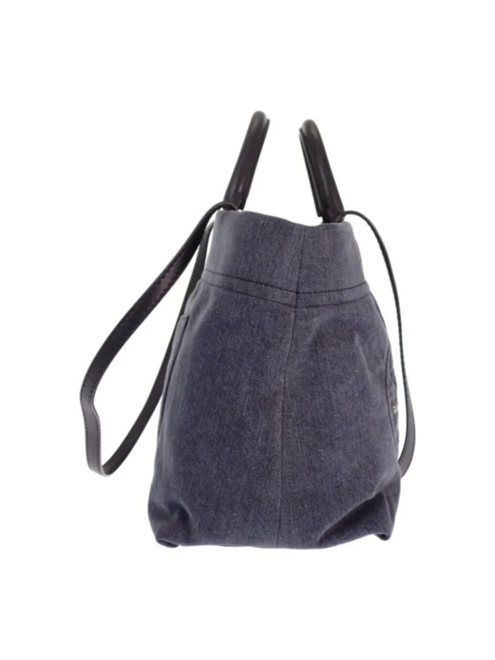 Chanel CC Logo Quilted Tote Bag Denim Leather Black Silver